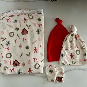 Lou Lou & Company Red & Holiday Newborn/Baby Beanies, Mittens, Swaddle Blanket